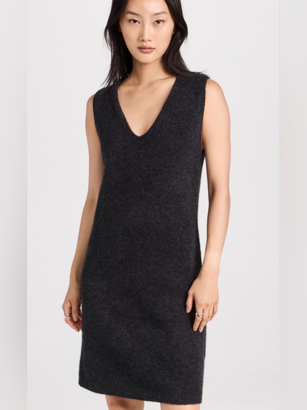Vince Gray Alpaca Wool Blend V-Neck Sweater Dress S Quiet Luxury